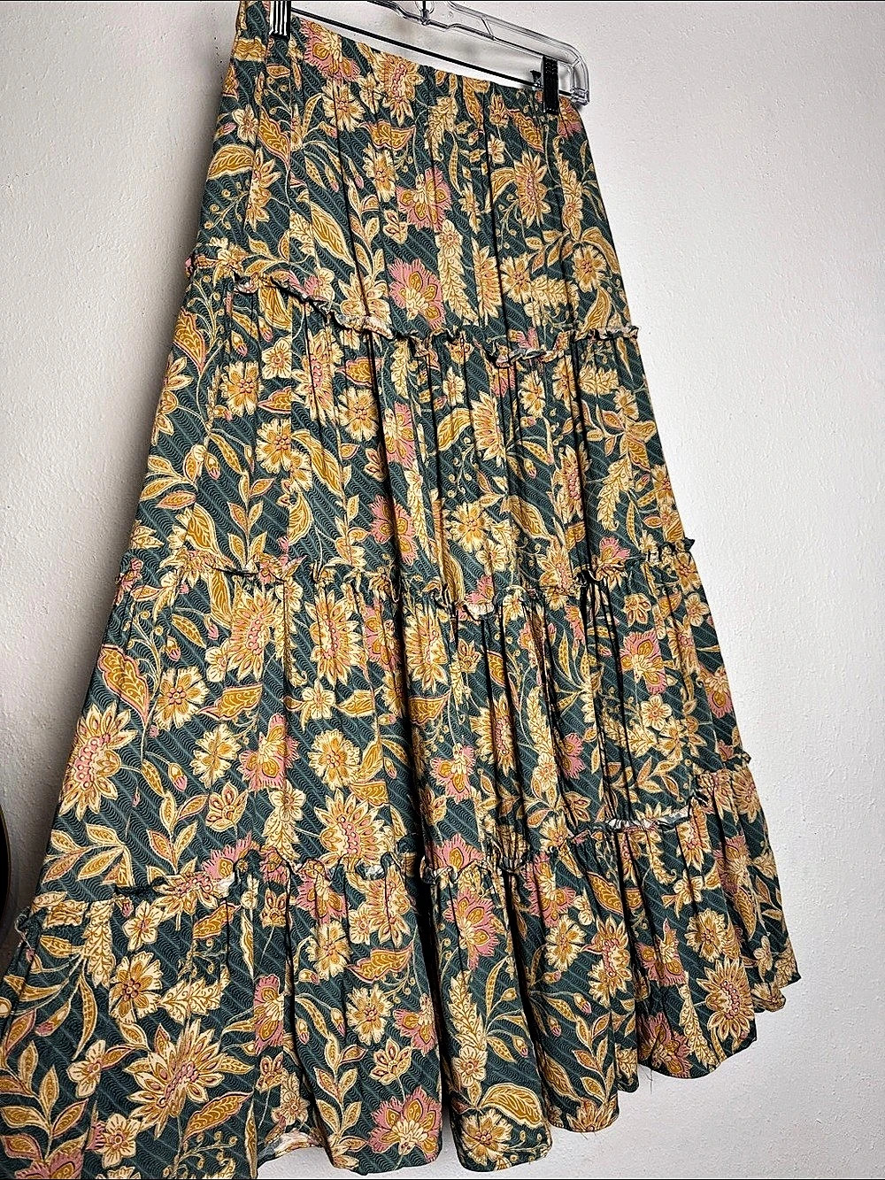 Floral Tiered Maxi Skirt in Blue & Pink